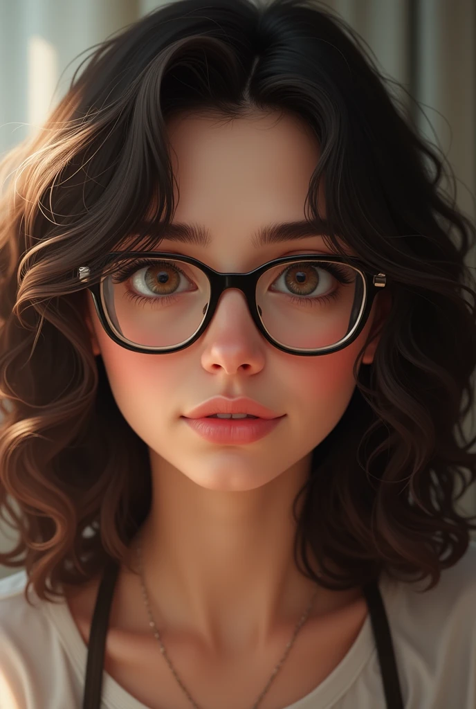 19 year old brunette with curly hair and glasses