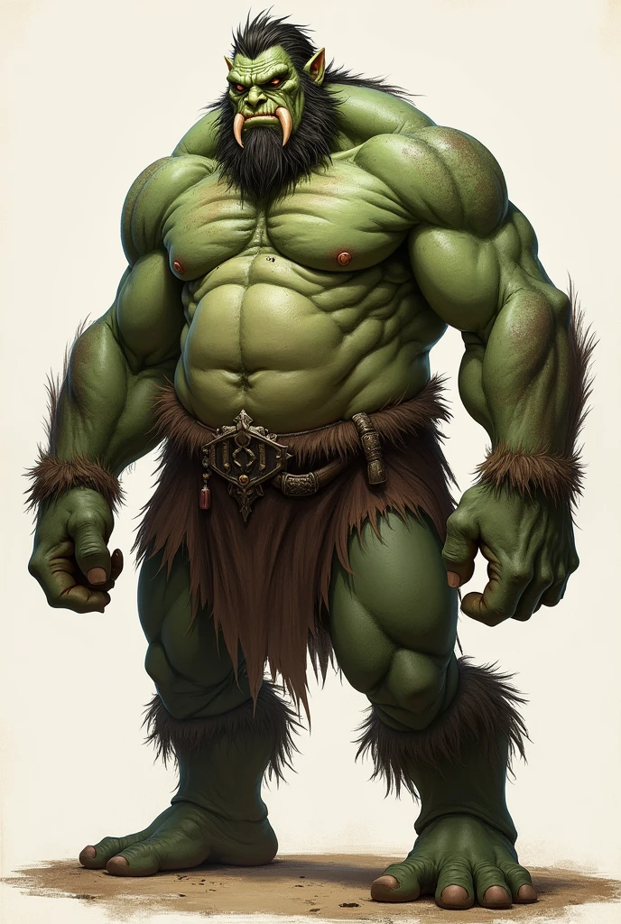 Illustration of an RPG character in close-up full body ogre character sheet