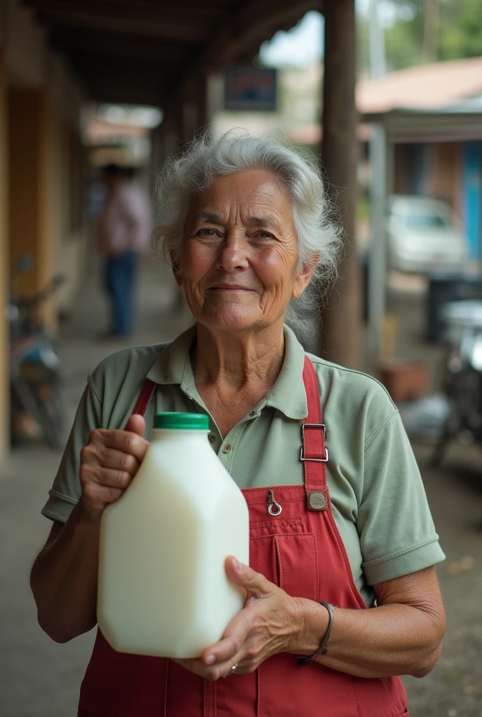 40 year old lady with a milk container, Owner of a milk business, colombia, year 1950