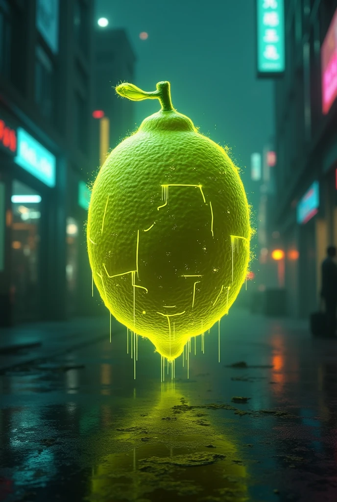 a cyberpunk style radioactive lemon logo