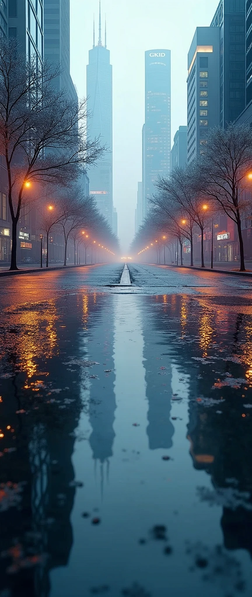 masterpiece,Highest quality,(Ultra-high definition CG Unity 8K wallpaper),(Highest quality),Physical Rendering,puddle,City view reflected on the water