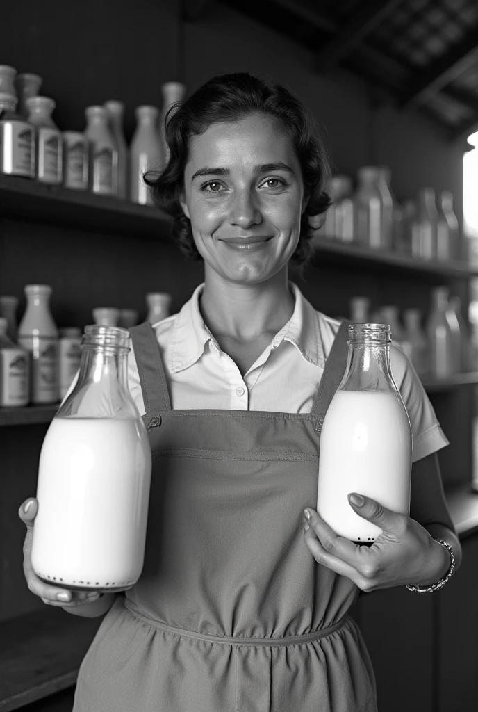 Lady with a milk container, Owner of a milk business, colombia, year 1950