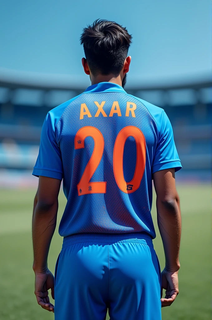 Full sky blue indian cricket jersey whose back side name axar number 20