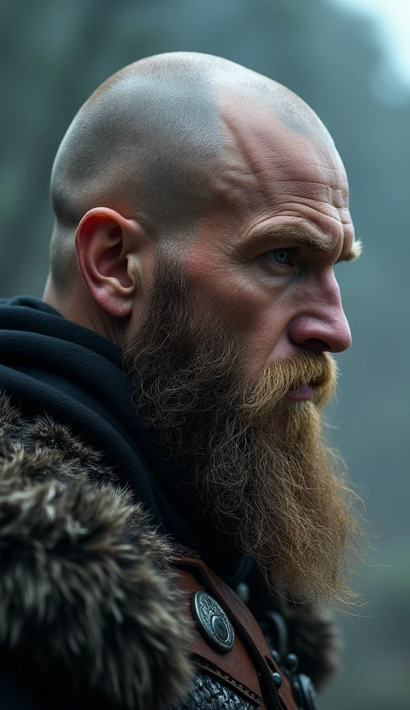 Viking montant sur son drakkar  portrait cinematic  ultras realiste 