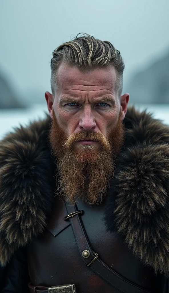 Viking montant sur son drakkar portrait cinematic ultras realiste