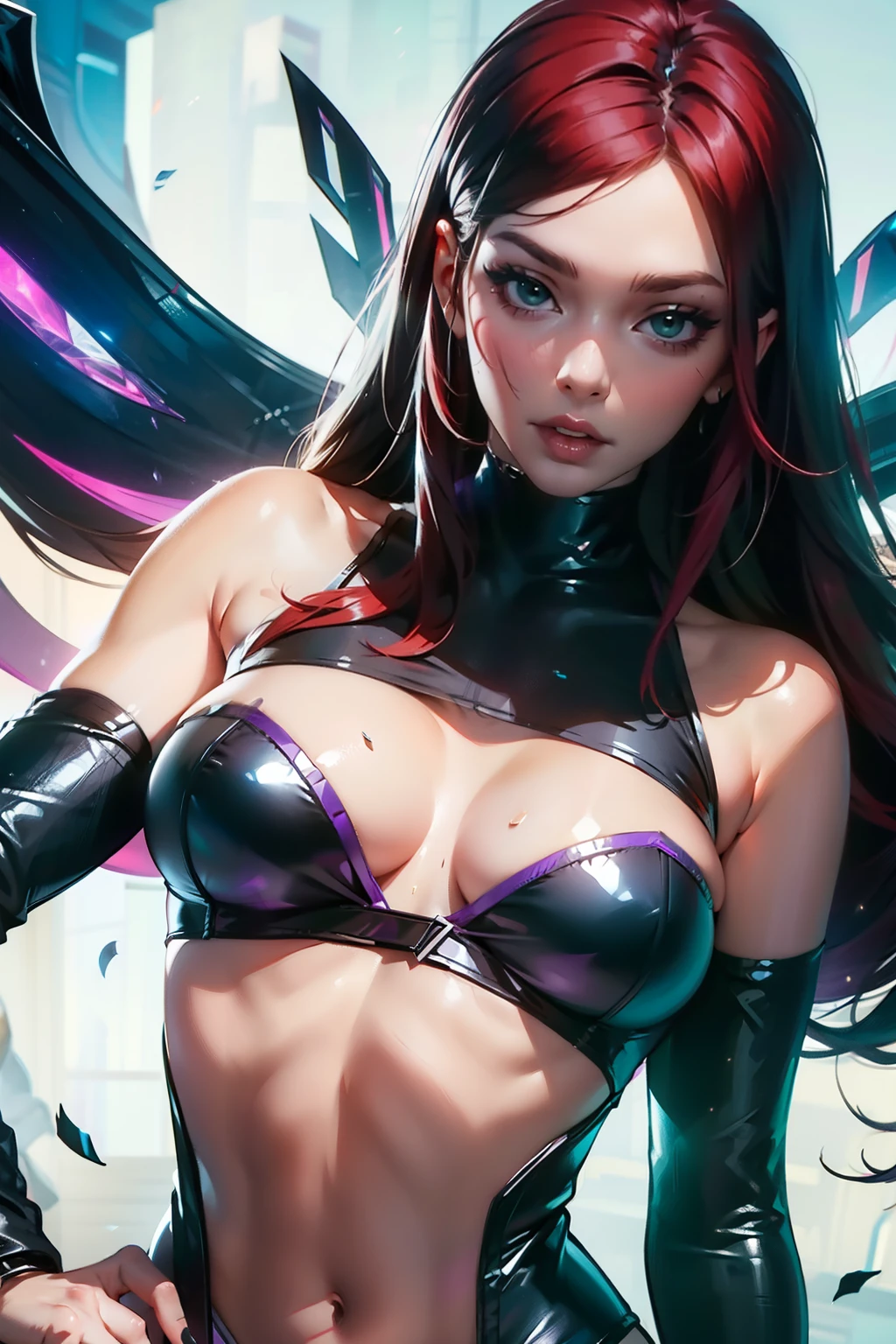 K/DA All Out Kai'sa, long red hair, defined body, Overview, posse sexy