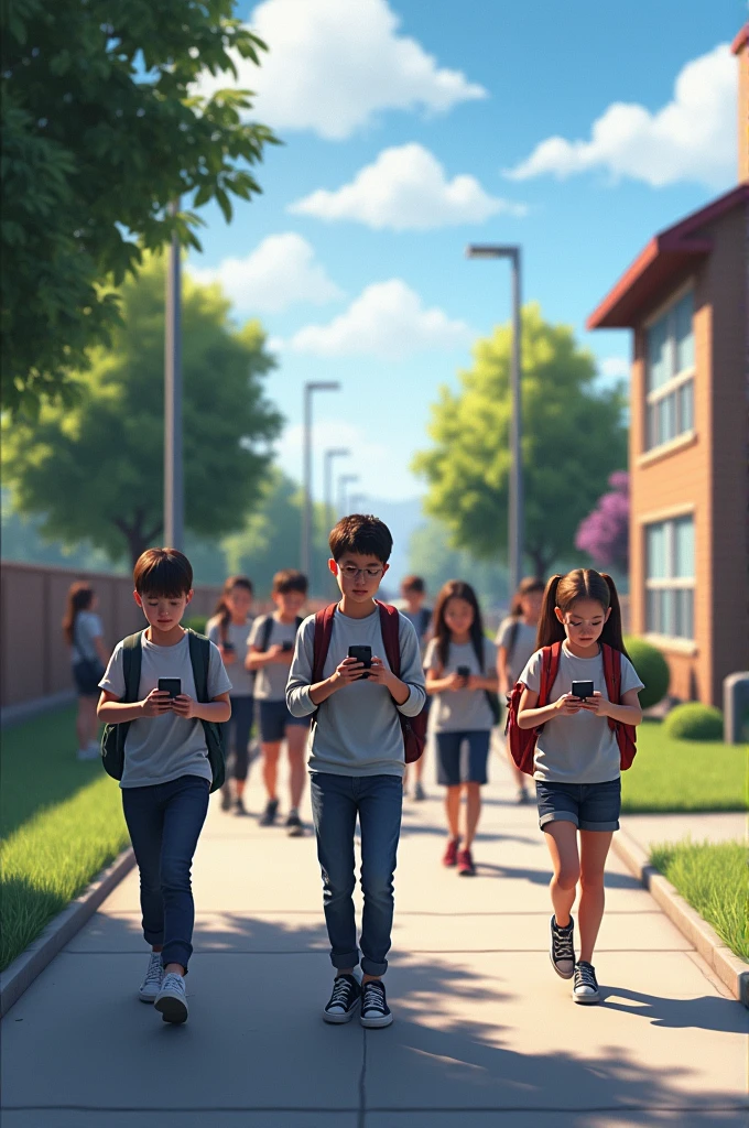 cell phones walking to school 