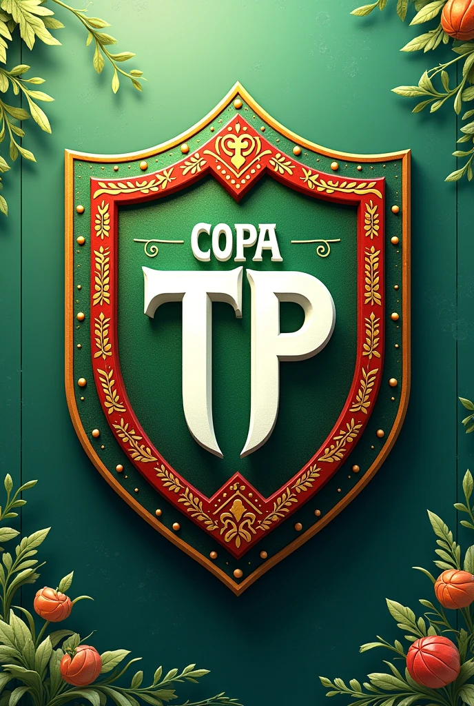 Create shield of the "Copa TP" of football inspired by the ninth region of the Chilean Araucanía and that inside the shield is written "Copa TP" In addition to focusing on green and white tones