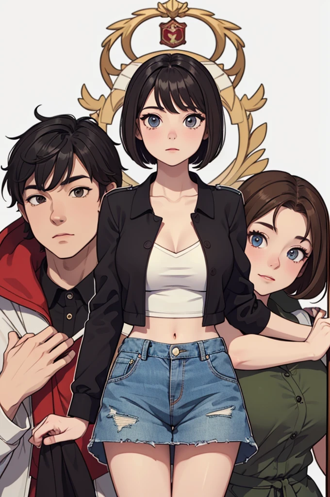 (((masterpiece, best quality, ultra highres, 1 girl, solo, no background))), super detailed skin and face and eyes and finger, beautiful japanese woman, small breasts:1.5, skinny, light brown hair, very short pixie hair, knee shot, white background, outline, anime, 2d, boyish, expressionless, cartoon, navel, Puffy nipples, female genitals visible through tight clothing, Various clothes, Various poses, Please draw the entire character within the frame, ensuring that the head, arms and legs are not cut off, with the character positioned centrally,