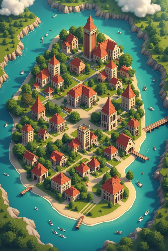 I NEED A MAP OF A CITY CALLED “Ashwood City” which is a vibrant and cultural city, with a rich historical and architectural heritage and is surrounded by a river.
This city is surrounded by neighborhoods, which are called:
Barrio 1 – “Willow Creek”: an apartment is found, near the university campus, with views of the park. And other similar houses and buildings.
Barrio 2 – “Sowntown”: There are several modern and minimalist lofts, close to the best restaurants and bars in the city.
Barrio 3 – “Oakwood Hills”: the best mansions are found, with spacious gardens and stunning views of the city.
Barrio 4 – “Arts District”: There are shared residences, with shared apartments, Full of color and energy, with small rooftop gardens.
They are also found:
University - "Revenhurst University": private university located in the city center, known for its arts program, music and literature.
The Cozy Cupcake: a cozy cafe on the university campus.
The Raven's Nest: an underground bar in the neighborhood of "downtown".
The secret garden: a hidden place on the university campus.
Place names of the places mentioned.