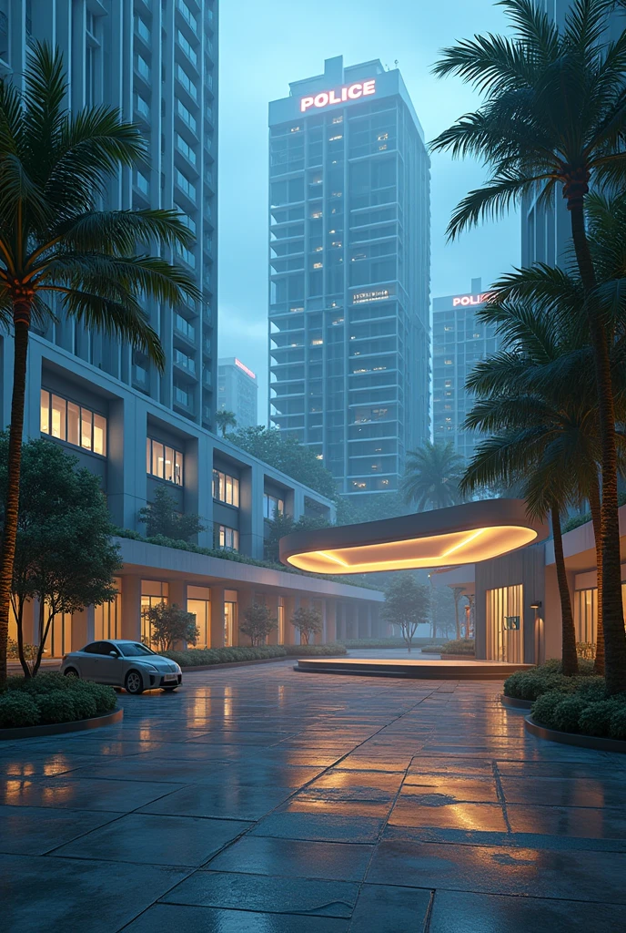 generates a photo of a police station in a futuristic Caribbean city

