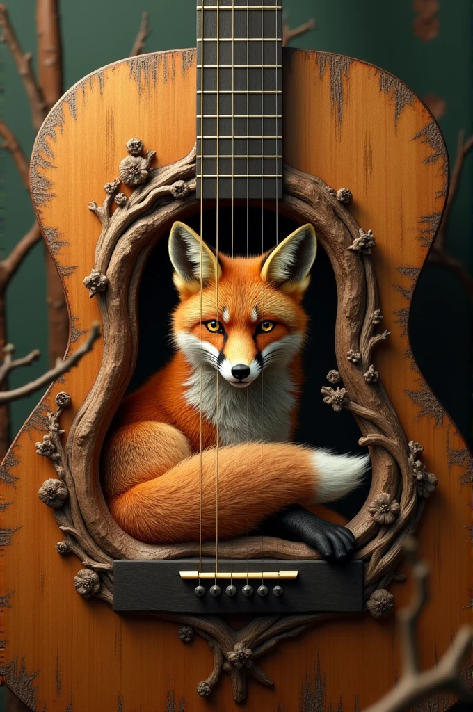 A fox inside a guitar