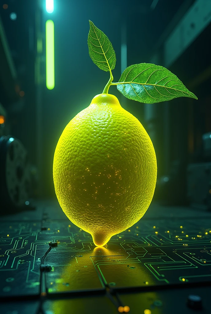 a cyberpunk style radioactive lemon logo