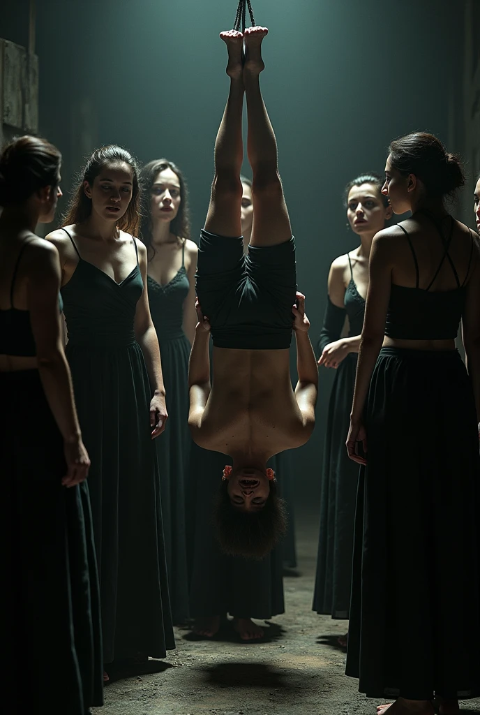 Women hung a man upside down