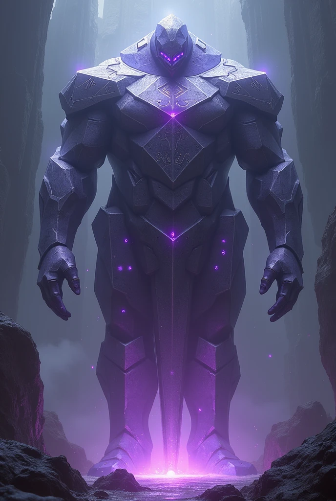 20 sides Dice golem no face no human features magic purple bulk floating head artifact
