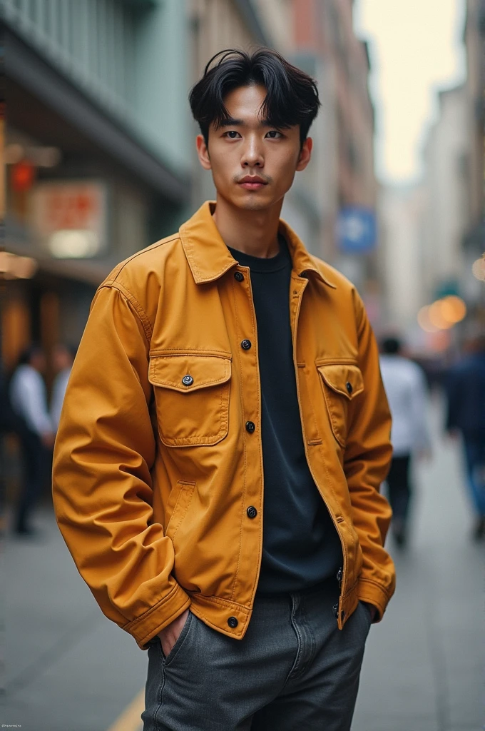 A Korean man, Young men, cute-looking,with clothes by Luis Vitton