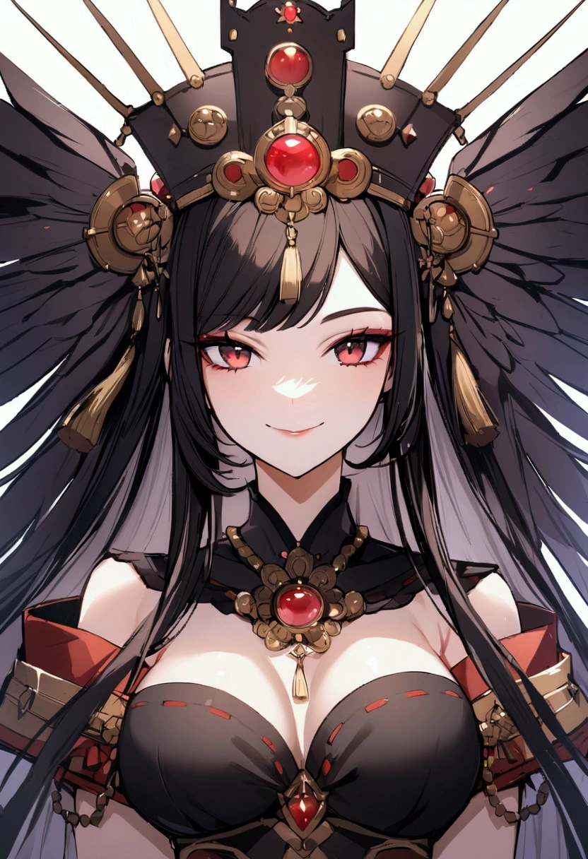 (full HD 4k quality) 1 girl, Empress, Captivating smile, Raven haired