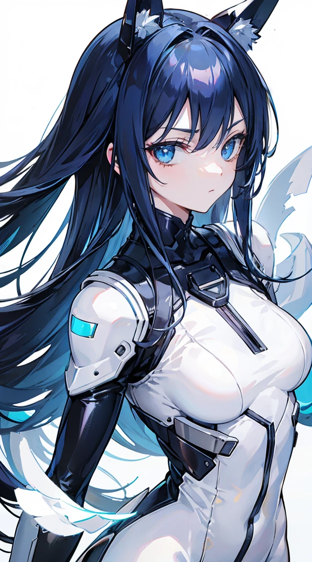 Sexy Cyborg Suit、17 years old、beautiful girl、ponytail、Black Hair、fight、White beam