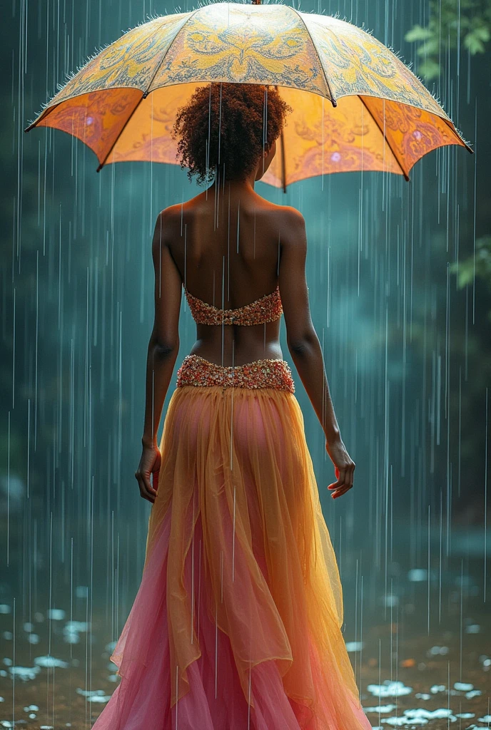 I am the rain that sees the most beautiful woman and touches her all over her body of different races giving her hope and faith and using only pastel colors , The message I want to give is that there is hope, we just have to look for it., very royal style, detailed 24k unique piece uses the triangles of composition details of his whole body details in his hands illumination of hope and nostalgia climate of colors of humility