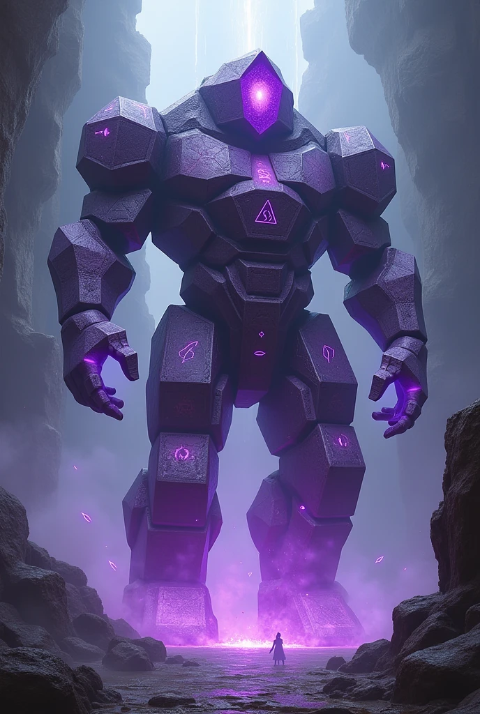 20 sides Dice golem no face  no human features magic purple bulk floating head artifact no neck