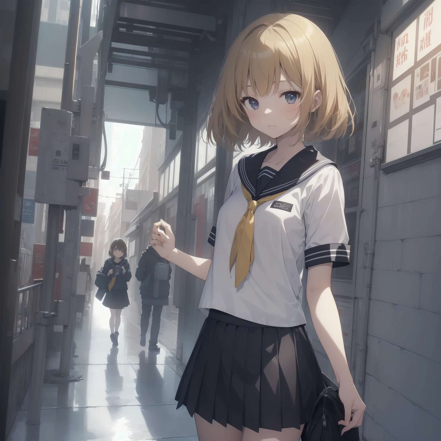 ultra-absurdres-Top quality by artist God, ultra-detailed, high resolution, anime moe artstyle, best anime 8k konachan wallpaper, pixiv contest winner, pool:2810, perfect anatomy,break, 1girl, (Please draw a girl walking sleepily to school alone. )break,(Solo,little female, 13-year-old:1.3),Full limbs, complete fingers,a junior high school student, (very short hair), short cut, flat chest, , small butt, small black eyes, beautiful detailed eyes, well-proportioned iris and pupils, expressive eyes, highres detailed hair, soft expression, salor school_uniform, sailor collar, serahuku, bow, pleated skirt,(Detailed Lighting), (Detailed background), in the School commute route. break,super detailed skin, Best cinematic lighting powered by famous artist, 8k,beauty illustration,photoshop_(medium),very aesthetic,break,((artist:ayu_(mog) )), artist:clamp ,artist:carnelian ,artist:kantoku ,
