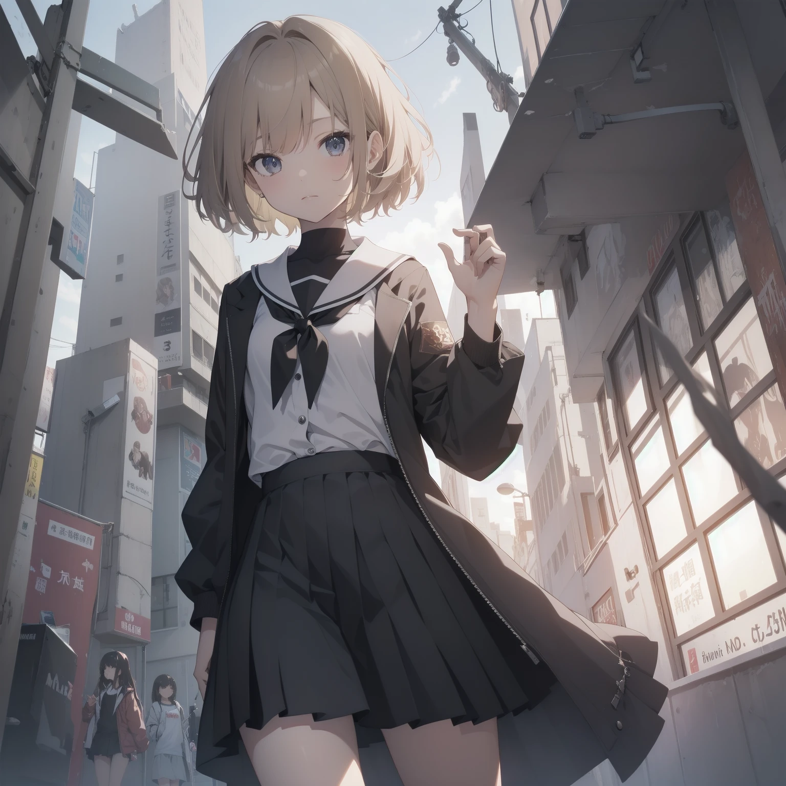 ultra-absurdres-Top quality by artist God, ultra-detailed, high resolution, anime moe artstyle, best anime 8k konachan wallpaper, pixiv contest winner, pool:2810, perfect ???????,break, 1girl, (Please draw a girl walking sleepily to school alone. )break,(Solo,little female, 13-year-old:1.3),Full limbs, complete fingers,a junior high school student, (very short hair), short cut, flat chest, , small butt, small black eyes, beautiful detailed eyes, well-proportioned iris and pupils, expressive eyes, highres detailed hair, soft expression, salor school_uniform, sailor collar, serahuku, bow, pleated skirt,(Detailed Lighting), (Detailed background), in the School commute route. break,super detailed skin, Best cinematic lighting powered by famous artist, 8k,beauty illustration,photoshop_(medium),very aesthetic,break,((artist:ayu_(mog) )), artist:clamp ,artist:carnelian ,artist:kantoku ,