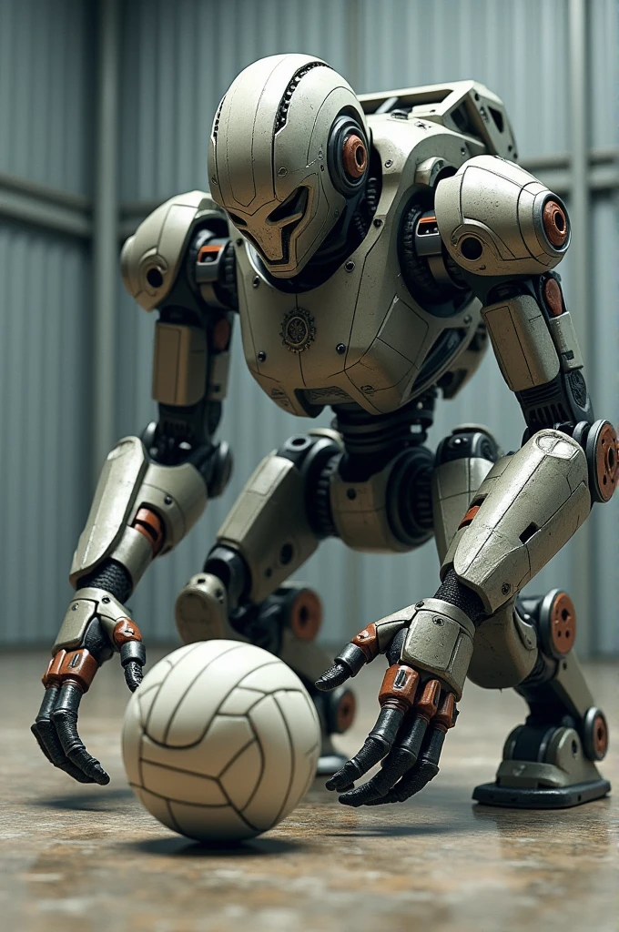 Mechanical robot attacking a volleyball