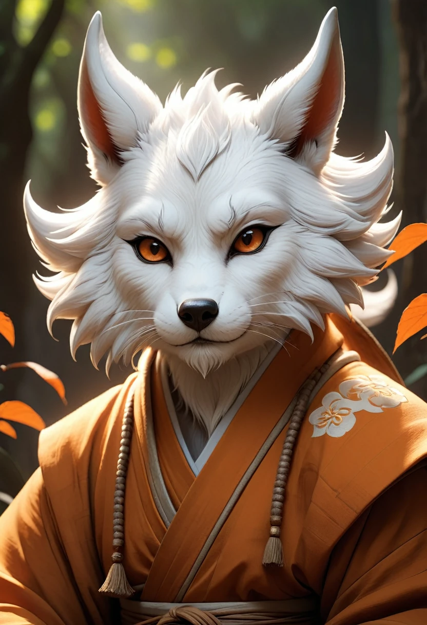 Anthropomorphic kitsune-satyr monk. Old, wrinkled ancient, wise face. wizened. long detailed fingers. Official Art – An Award-Winning Digital Masterpiece In 4K Ultra HD, Extreme Detail And Intricate Realism. Symmetrical Face. This Concept Art Brought To Life By The Hands Of Artists Like Wlop & Artgerm In A Stunning 2D Vector Illustration. Background Is A Panoramic Vista.