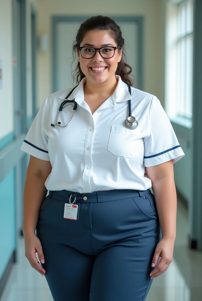 Woman 1.50, D Cup Breasts, brown eyes with glasses, with nurse uniform, Something chubby