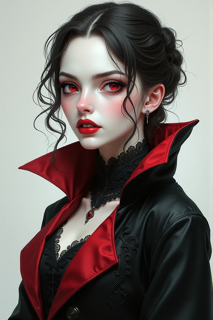 Illustration of an RPG character in full body vampire character sheet close-up