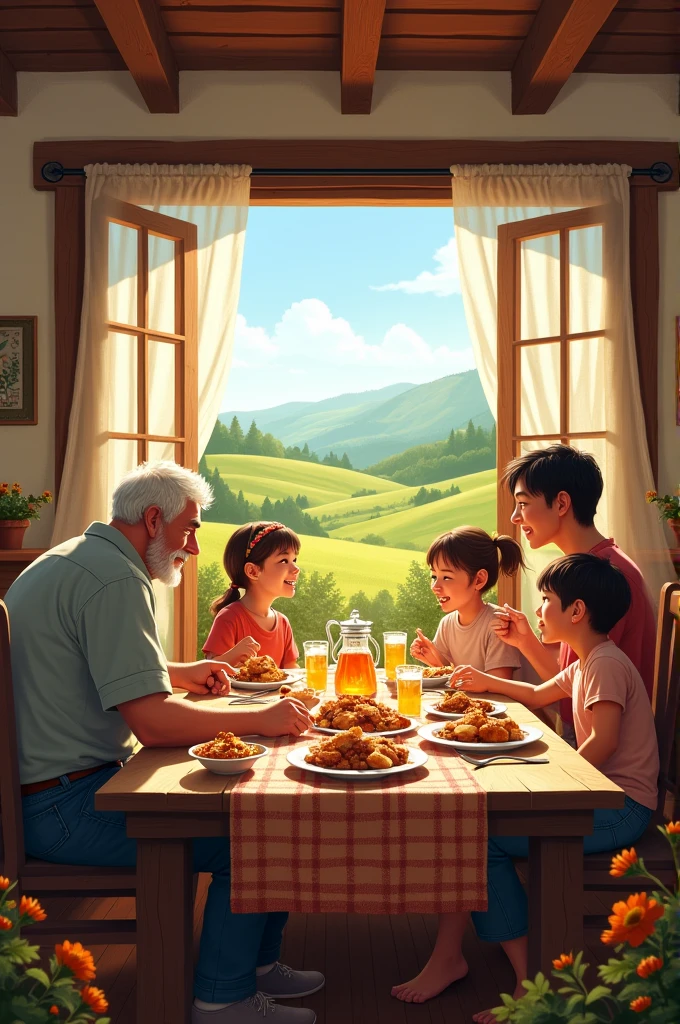 Family lunch in a rural house