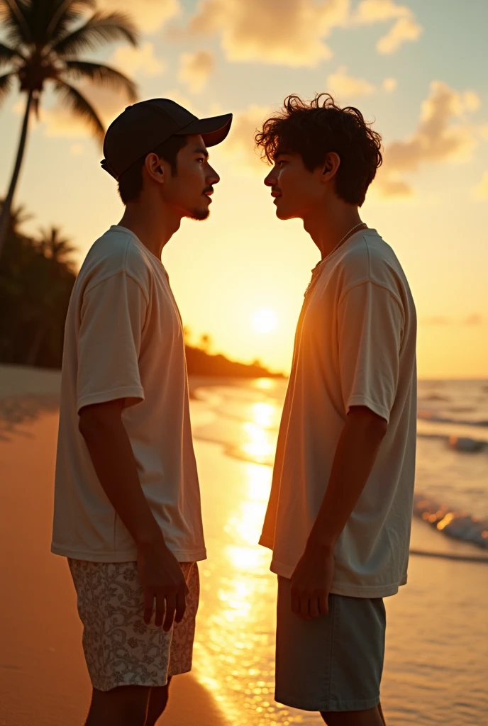 2 young Asian men , Muscular figure , bare, Straddling , Plug in the back, full body, Lie on your back. , hug and kiss , big penis, bareมีจู๋, fit , Has abs, Beachfront