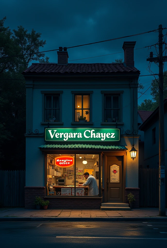 Doctor's office outside called Vergara Chavez at night