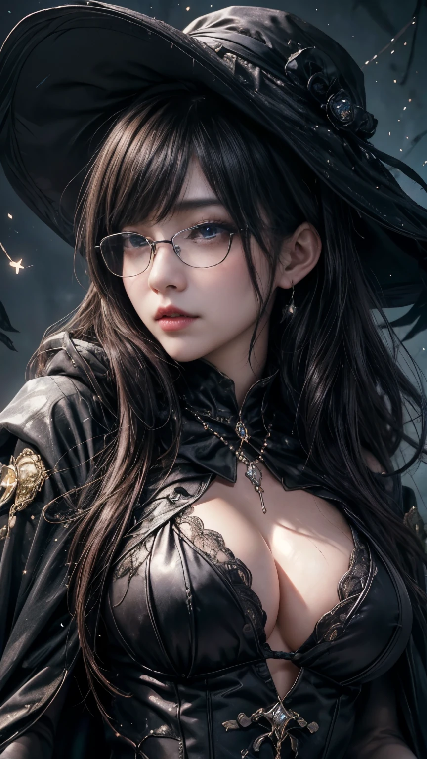 (最高qualityのディテール)、Realistic、8K Ultra HD、High resolution、(One Girl:1.2),(Glasses、Fatal Beauty,Attractive beauty) ,(A supple and powerful physique),(Sensual charm),(Mysterious charm:1.1),(Big Breasts、Captivating silhouette),The 超detailedな、高qualityのテクスチャ、複雑なdetailed、detailed、非常にdetailedなCG、高qualityの影、detailed 美しく繊細な顔、detailed 美しく繊細な目、Written boundary depth、Ray Tracing、20th Generation、Cute K-Pop Girls、(The Face of Ulzan in Korea)、Thin face、(Urzan-6500-v1.1:0.6)、PurerosFace_v1、Glowing Eyes、Perfect body、 Viewer Display、(最高qualityのディテール:1.2)、Realistic、8K Ultra HD、High resolution、Woman close up, realistic girl rendering, 8k artistic german bokeh, Enchanting girl, Real Girls, Gurwitz, Gurwitz-style artwork, Girl Roleplay, Realistic 3D style, cgstation Popular Topics,, 8K Portrait Rendering,(truth,truth:1.4),(Sparkling eyes girl:1.2)、Best image quality, 最高quality, Realistic, 超detailedな, Realistic, 4K 8K Ultra HD Full Color RAW Photos, Fujifilm(Medium format), Hasselblad, Carl Zeiss, Incredible dynamic range photography(utility_art:Smooth-768:1.1),High resolution, High pixel count, 明確なdetailed, Clear images, Natural color reproduction, Noise Reduction, High fidelity, quality, Software Improvements, Upscaling, Optimized Algorithms, Professional-level retouching, ,((((Glasses))))、((((big sapphire necklace)))),(dark,Threatening:1.1),((dark horror theme:1.5),(Thriller:1.5)),(Dark fantasy:1.5), (((Countless stars fly away:1.5),(Absurd:1.5),(wonderful:1.5))),Woman in a dress, (Powerful numbers:1.1),(((Big Breasts))),(((Muscular:1.1))), Sexy Body,( Very lean body:1.6),Sexy pose, (beautiful: 1.7), (Black Hat: 1.6), (An intricately decorated jet-black cloak: 1.6), (Delicately decorated cloak, Despite the damage: 1.5), (Shining Eyes:1.6)、(Glowing Eyes:1.1),(hellish landscape:1.1),(fire,sulfur:1.1),(Threatening atmosphere:1.1),(dark shadows,Threatening presence:1.1),(Unlucky Clouds,Stormy Skies:1.1),(dark,Spooky atmosphere:1.1), (Aura of misfortune,Evil energy:1.1),(dark aura,cigarette:1.1),(Extreme heat,Burning Flames:1.1),(Nightmare Visions:1.1),(Predicting the end:1.1),(Whispers of misfortune,Devilish Laugh:1.1),(Cry of pain,echoing screams:1.1), (Bad luck symbol,Ancient runes:1.1),(Mysterious Relic,dark artifacts:1.1),(Infernal Ritual,Ritual sacrifice:1.1),(The Devil's Minions,creatures of darkness:1.1),(Desolate wilderness:1.1),(University of the Soul,Suffering Soul:1.1),(Eternal Ruin,A hopeless existence:1.1), Inspired by abandoned mech backgrounds. Art created by Craig Mullins,