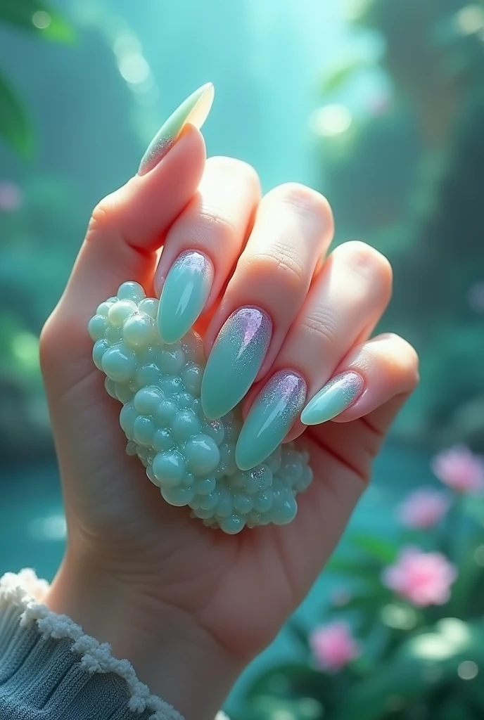 Nails inspired by the slimes of genshin impact, that have relief