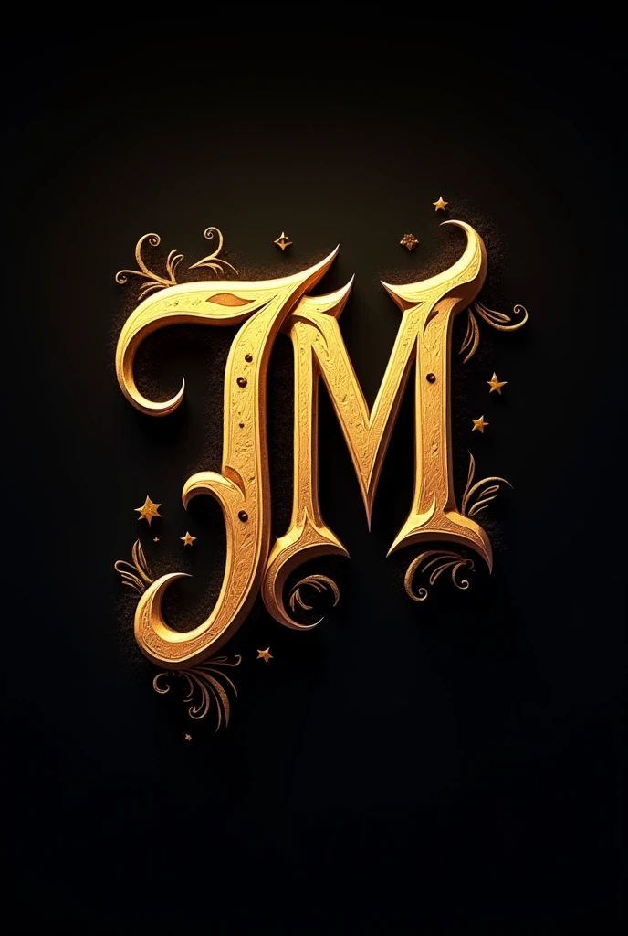 Monogram with jm in tattoo style in gold color with black