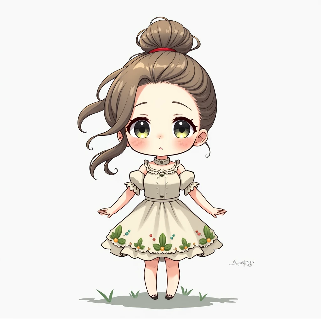 A Anime chibi girl, detailed hair, detailed facial features, large expressive eyes, delicate skin, elegant dress, serene expression, detailed background, lush garden, natural lighting, vibrant colors, (best quality,4k,8k,highres,masterpiece:1.2),ultra-detailed,(realistic,photorealistic,photo-realistic:1.37),concept art
