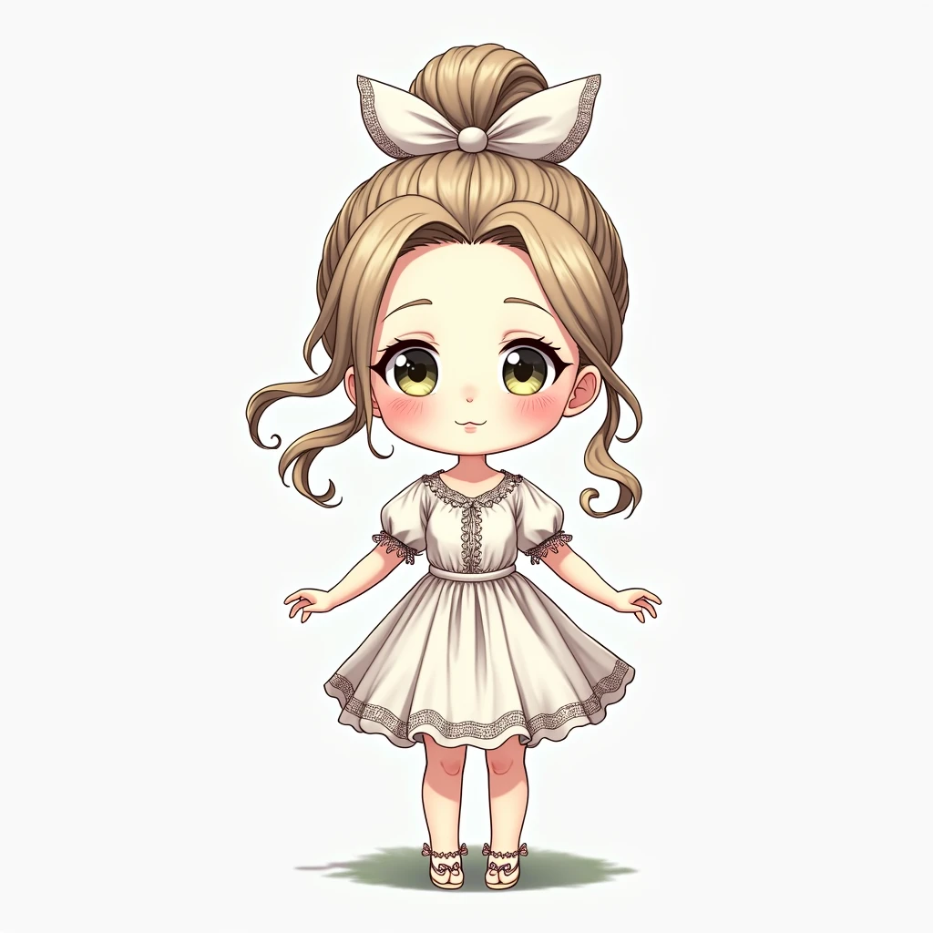 A Anime chibi girl, detailed hair, detailed facial features, large expressive eyes, delicate skin, elegant dress, serene expression, detailed background, lush garden, natural lighting, vibrant colors, (best quality,4k,8k,highres,masterpiece:1.2),ultra-detailed,(realistic,photorealistic,photo-realistic:1.37),concept art