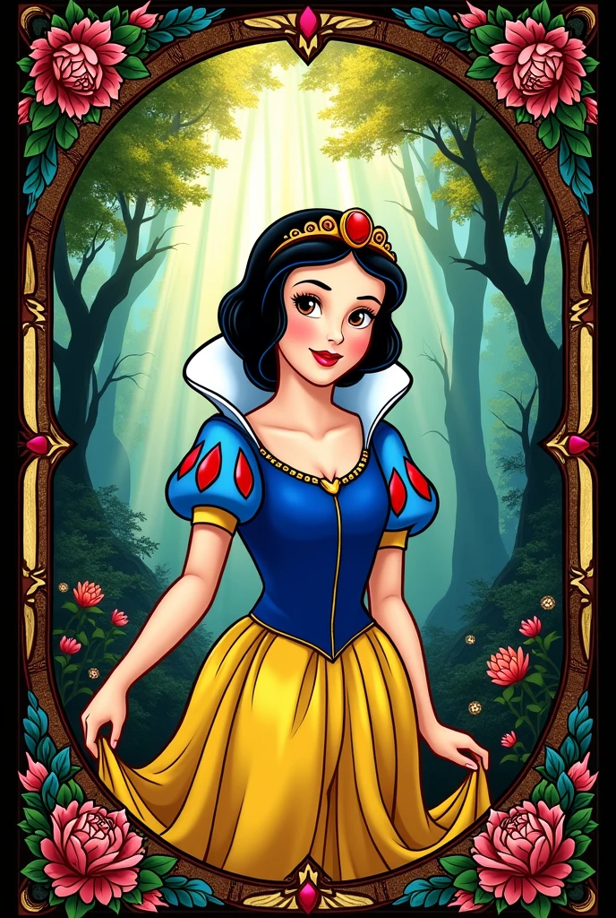 Stained glass window in the form of princess SnowWhite from Disney