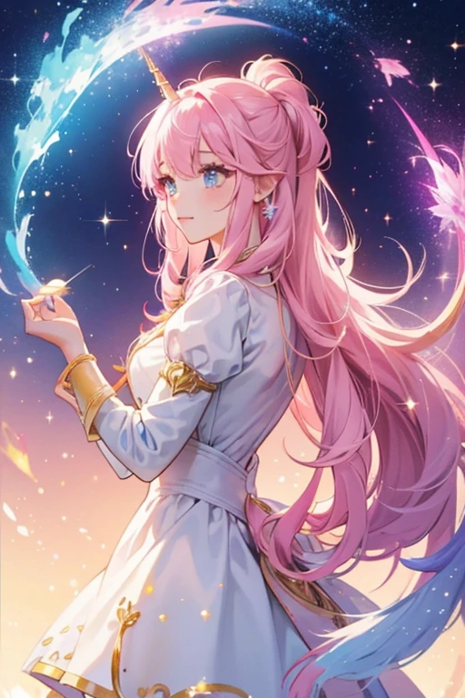 Wishes is a Pink girl unicorn with a white horn. Pink, yellow, and blue make up the colors of her mane and tail. SPARKLE; GLITTER