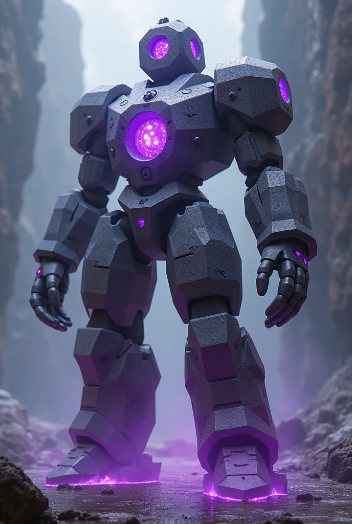 20 sides Dice golem no face no human features magic purple bulk floating head artifact no neck stone mechanic articulated magic symbols
