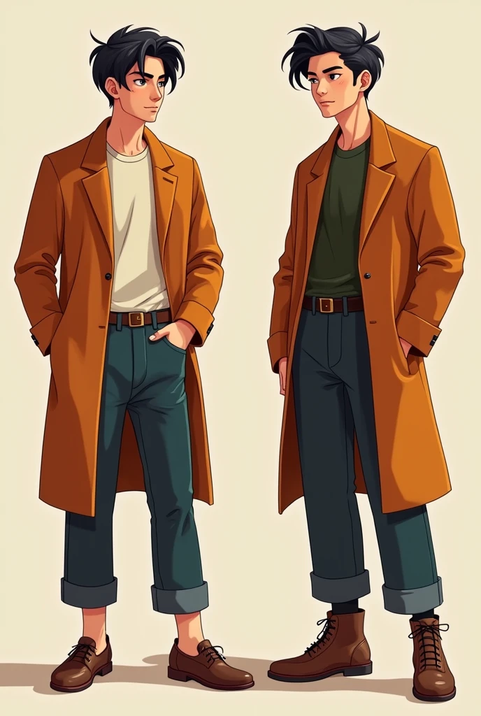 "Create four starboy outfits for a skinny INFJ guy who is 5'5" tall and weighs 48kg. He has a heart-shaped face, an inverted triangle body shape, and a deep autumn color palette. Ensure the outfits align with his season's colors and are suitable for the climate in the Philippines. Incorporate a two-block hairstyle into the overall look. Each outfit should have a unique style, allowing him to choose the best fit."