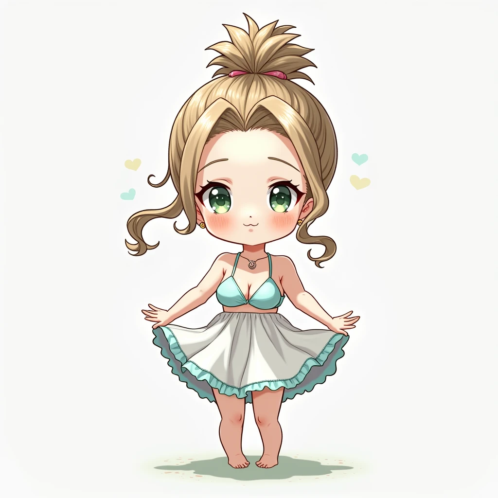 A Anime chibi girl, detailed hair, detailed facial features, large expressive eyes, delicate skin, wearing bikini, serene expression, detailed background, natural lighting, vibrant colors, (best quality,4k,8k,highres,masterpiece:1.2),ultra-detailed,(realistic,photorealistic,photo-realistic:1.37),concept art