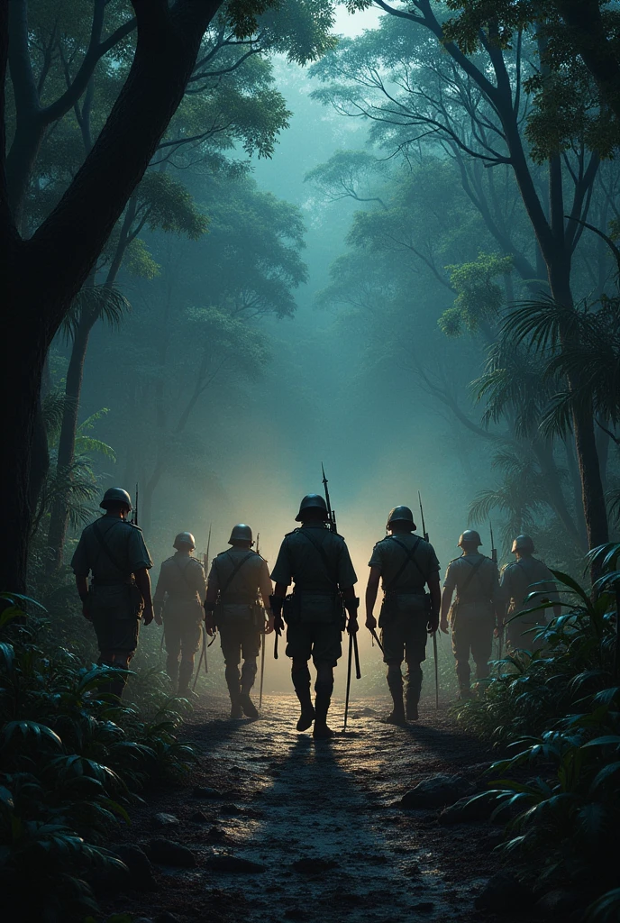 (high quality), photorealistic, (oil painting)
(dynamic pose), towards right,dynamic, cinematic, dramatic camera angle
Warriors charging forward to fight. Jungle scene with magic in the air and fireflies