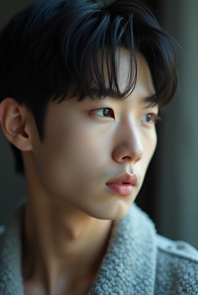 control , (masterpiece, Ultra-high quality, high resolution, 8K, complex: 1.2), (细致s face部:1.2), Handsome, Korean young man ,White skin, Double eyelids , Delicate skin, 1 boy, ((Practical)), Abdominal muscles, Good lighting quality, Muscle vein, ((Pale skin)), (Slobber:1.2), side view, s face, (watch spiral on tv:1.3), (Audience hit:1.3)