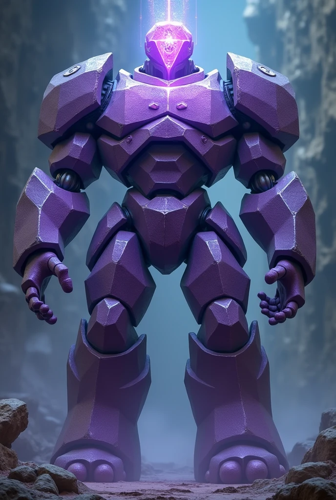 20 sides Dice golem no face no human features magic purple bulk floating head artifact no neck stone mechanic articulated magic symbols club hands no feet rock stone