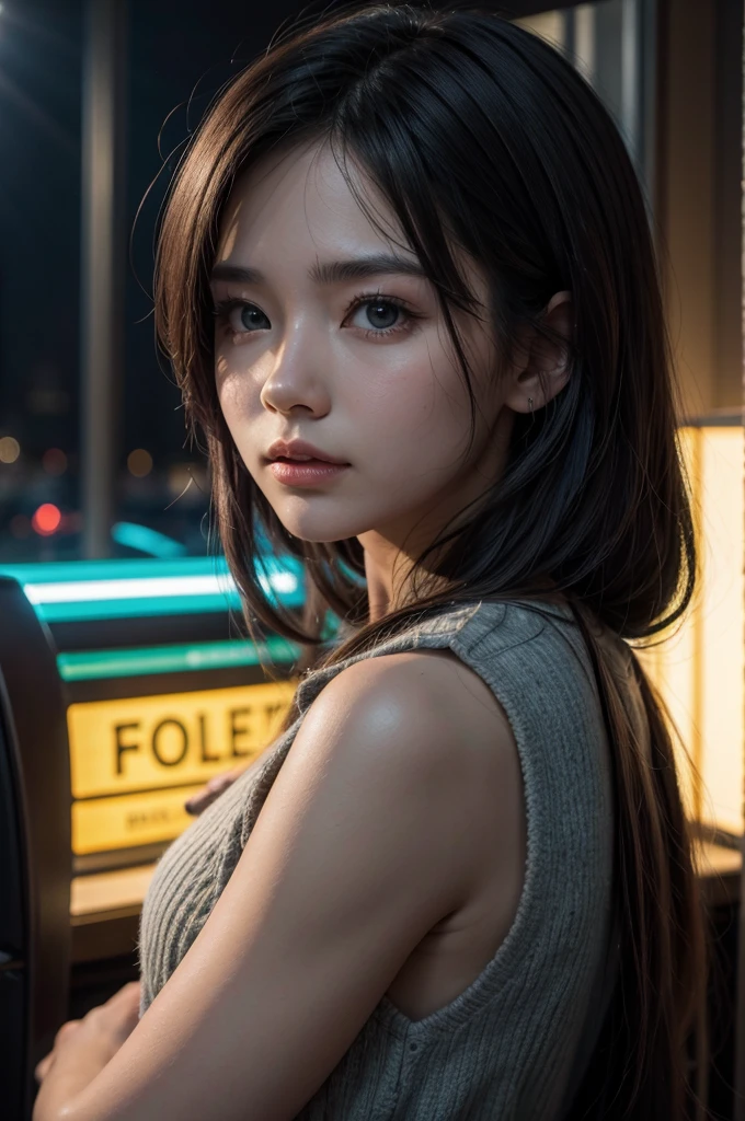 One girl, smile, (((Small breasts))), (((Bokeh))),Depth of written boundary,  Cute face, Looking at the audience, masterpiece, Model shooting style, Cleavage, Full body portrait, Sexy pose, ((8K, RAW Photos, Highest quality, masterpiece), High Definition RAW Color Photo Pro Photo,  (Realistic, Photographic realism:1. 37), (Highest quality), (Best Shadow), (Best illustrations),  Ultra-high resolution, Highly detailed CG integrated 8K wallpaper, Physically Based Rendering, Cinema Lighting), 