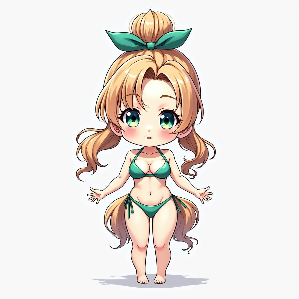 A Anime chibi girl, detailed hair, detailed facial features, large expressive eyes, delicate skin, wearing bikini, serene expression, detailed background, natural lighting, vibrant colors, (best quality,4k,8k,highres,masterpiece:1.2),ultra-detailed,(realistic,photorealistic,photo-realistic:1.37),concept art