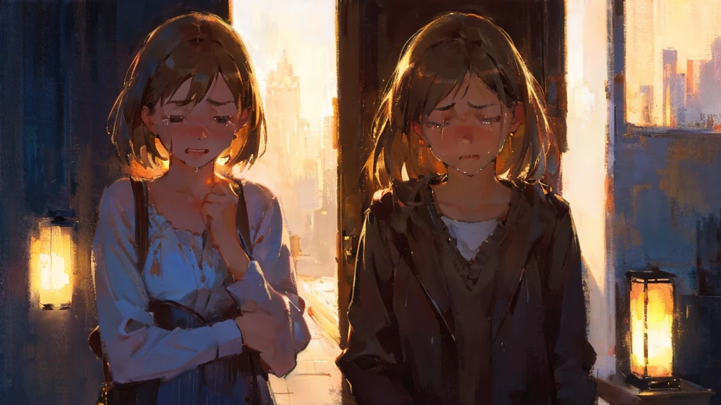 Girl crying. Romantic lighting