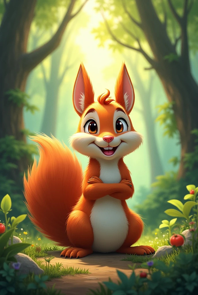 A very happy squirrel was looking at the forest wanting to help other animals in whatever way she could.